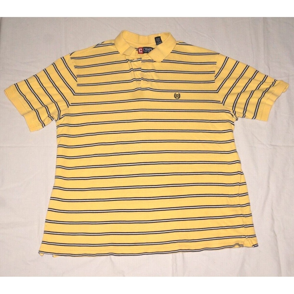 Chaps Men's Polo Shirt Size XXL Striped Yellow Navy Cotton Golf Knit